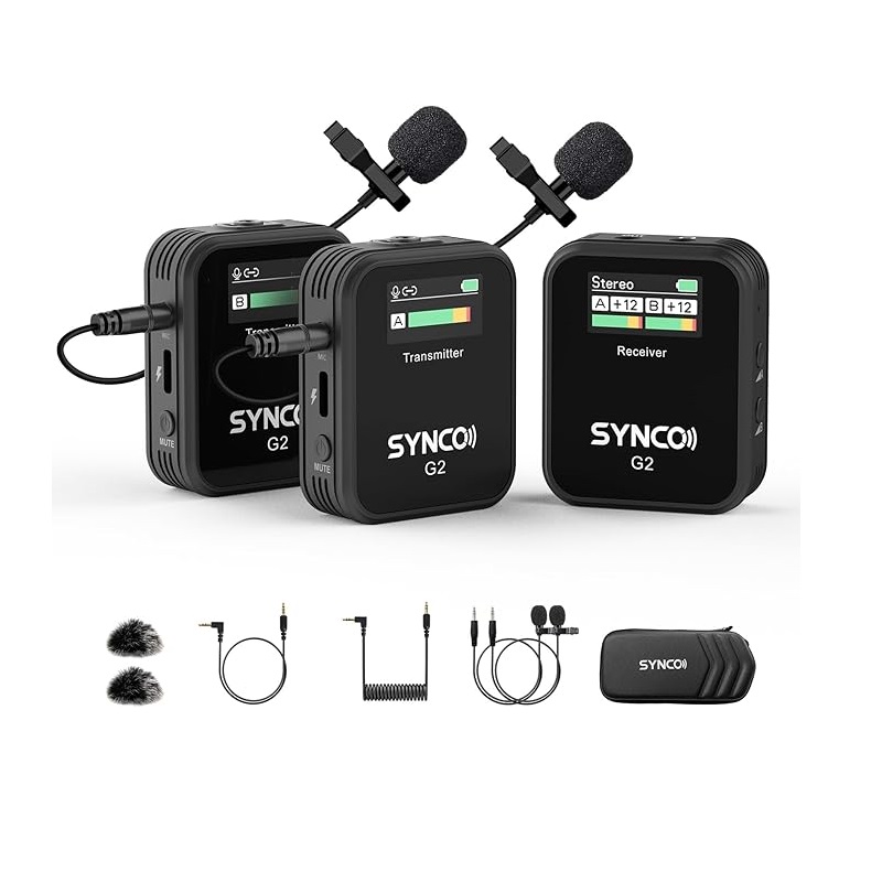 Condenser Microphone Kit - ميكروفون SYNCO اللاسلكي Lavalier، G2(A2) 2.4G